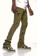 Olive distressed stack denims