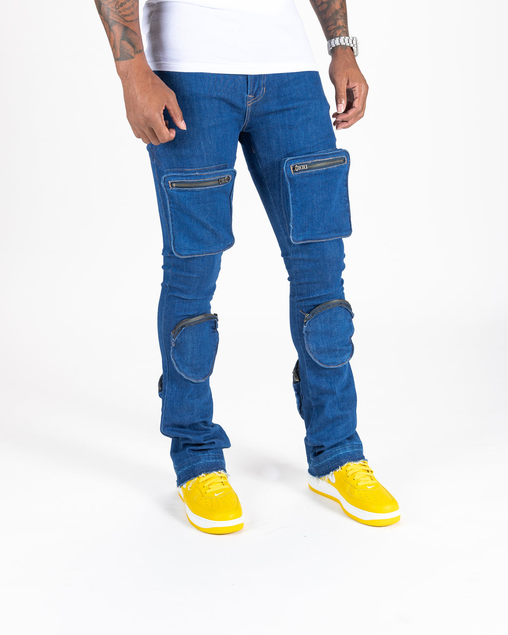 Indigeaux utility cargo denims