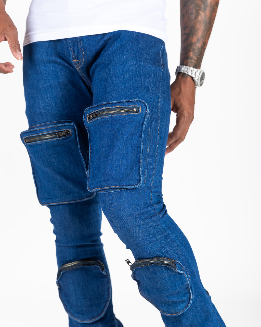Indigeaux utility cargo denims