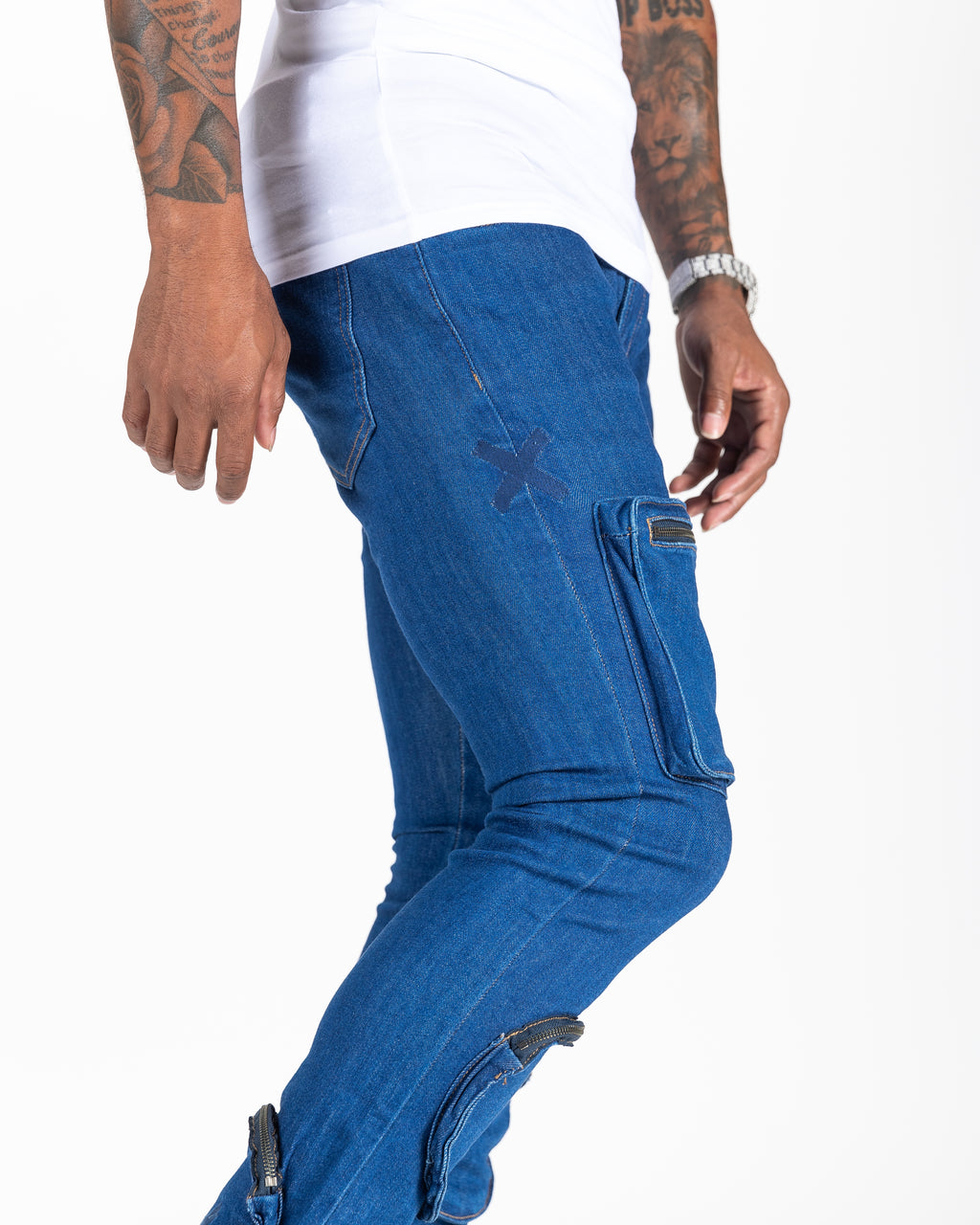 Indigeaux utility cargo denims
