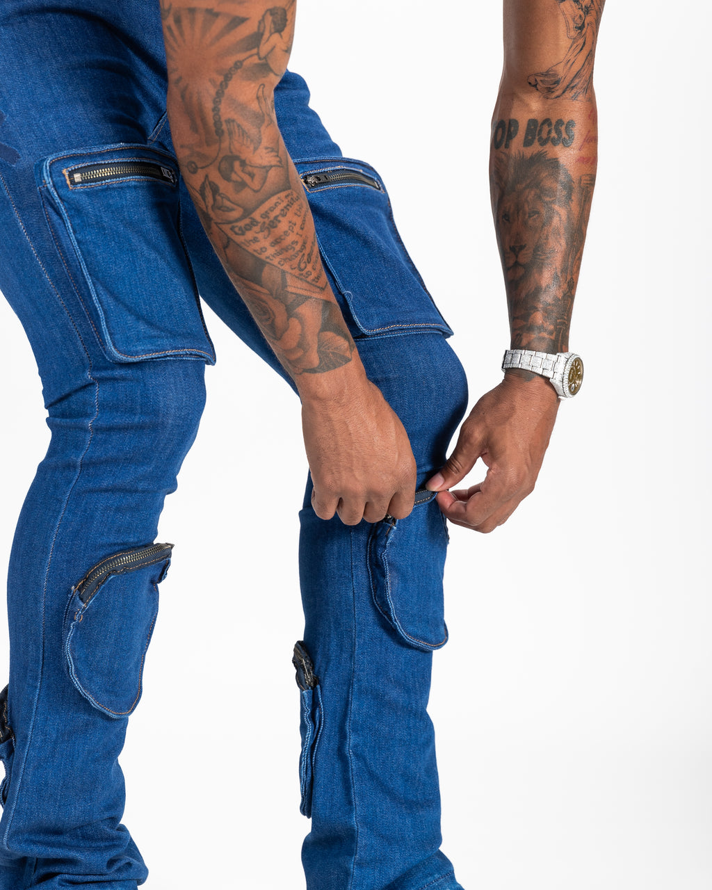 Indigeaux utility cargo denims